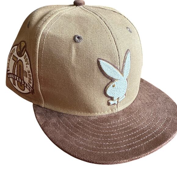 Playboy Hat Cap Wheat Tan 70 Years Fitted 7 3/8 Suede Bunny 1953 Lids - Picture 1 of 7